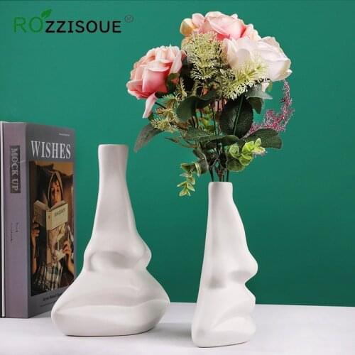 Human Face Ceramic White Vase Creative Living Room Abstract Art Decoration Ornaments White Flower Arrangement Vase Home Decor