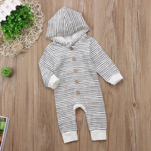 Infant Newborn Baby Boy Girl Kid Striped Hooded Romper Jumpsuit Clothes Sweater Outfits Res