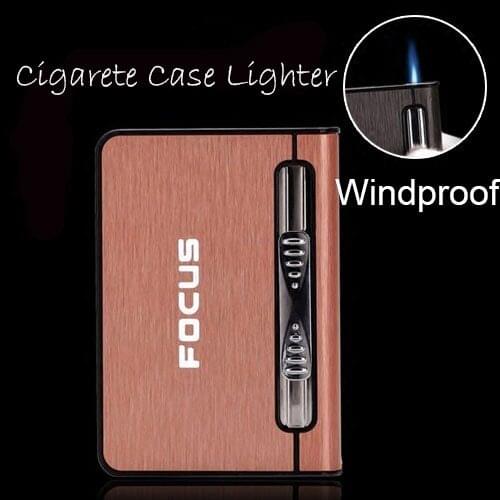 Creativefashion automatic cigarette case contain 10 packs cigarette box gas lighter