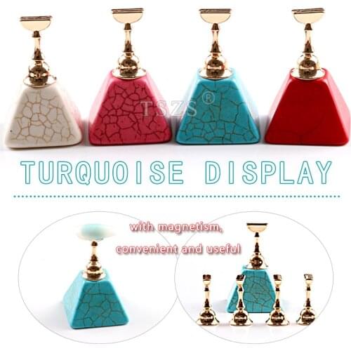 1set/lot Magnetic Nail Tips Practice Holder Turquoise Crack Stone Base Alloy Display Stand Manicure tool