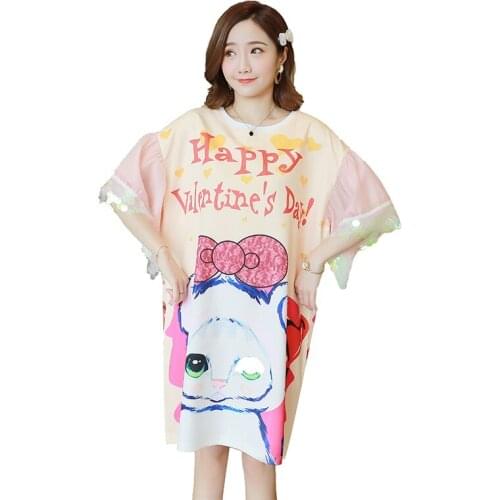 Kawaii Letters Cute Cartoon Sweet Girls Print Summer Dresses For women 2021 Sequin Short Sleeve Mini Dress