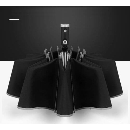 Multi function Led Light Automatic Umbrella With Reflective Stripe Reverse Three Folding Inverted 10 Ribs Windproof Umbrellas