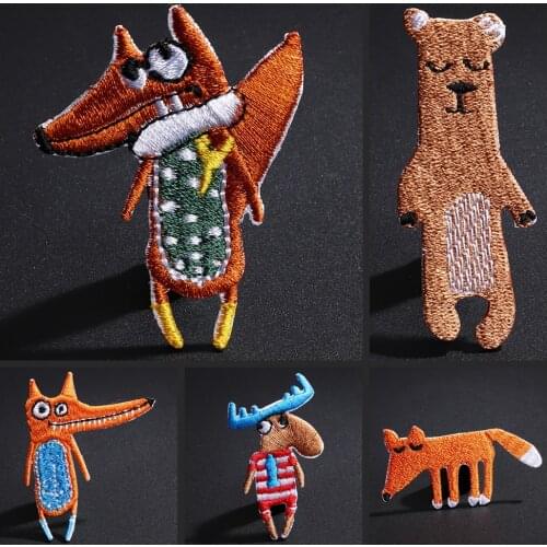Cartoon fox antelope Bear Animal patches coat bag decoration Decal back glue DIY embroidery animal patch ironing on clothes
