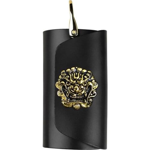 Dragon Head Button Genuine Leather Mens Car Key Holder Bag Keychain Housekeeper Storage Pouch Mini Key Wallet For Women