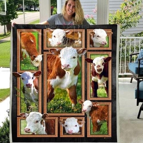 Hereford Cattle 3D Printing Farming Soft Throw Plush Sherpa Fleece Blanket