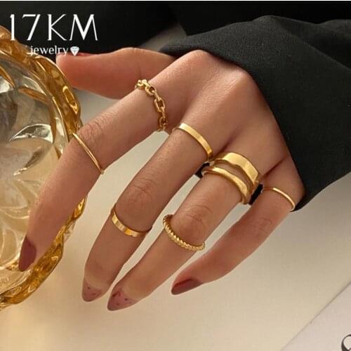 Punk Gold Wide Chain Rings Set For Women Girls Fashion Irregular Finger Thin Rings Gift 2021 Female Jewelry Party
