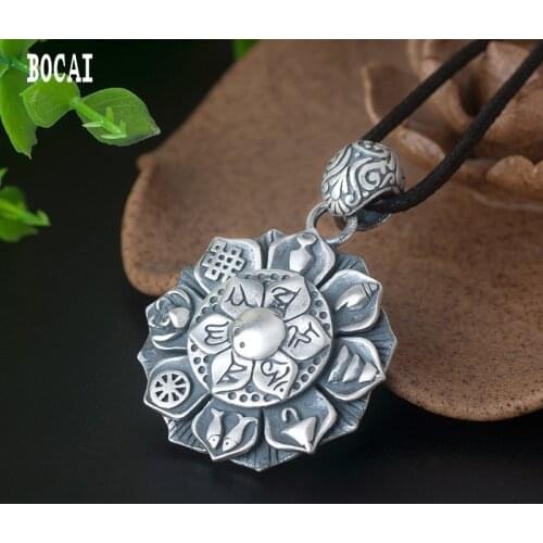 Real S925 sterling silver six-word mantra pendant Thai silver time to run pendant can be turned Buddhism eight treasure pe