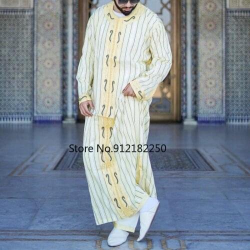 2021 Spring New Fashion National Shirt Casual Straight Long Striped T-shirt Loose Pullover Robe African Mens Long-sleeve Shirt