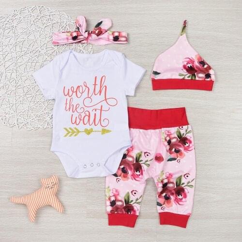 Infant Baby newborn out 3pcs Summer Cotton Suit Girls Flora bodysuit+pant+headband set Childrens Infant toddler set ST108