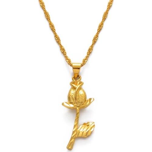 Anniyo Flower Necklaces for Women,Gold Color Rose Flower Pendant Jewelry African Arab Necklaces for Womens Girls #022806
