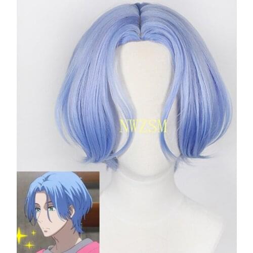 Anime SK8 the Infinity SK8 Langa Cosplay Wig Gradient Blue Short Hair Halloween Men Headwear Costume Props with Free Hairnet