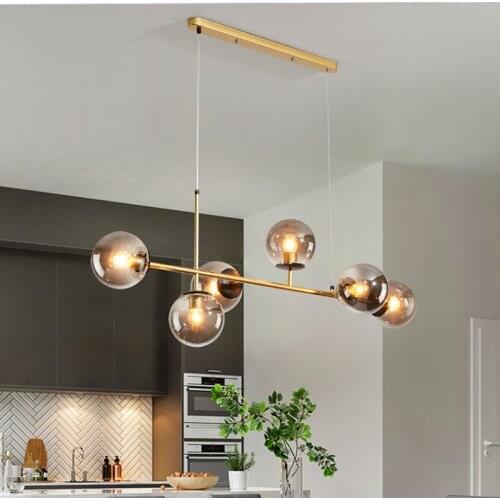 Retro glass chandelier Gold Black Iron Magic Bean Led design postmodern lamp for Living Dining Room Kitchen bedroom chandelier
