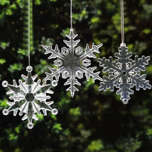 Christmas Snowflake Winter Party Transparent Crystal Acrylic Snowflake Christmas Tree Hanging Pendant Xmas Home Ornaments DIY