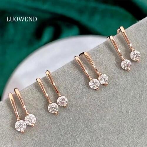 LUOWEND Real 18K Rose Gold Earrings Female Diamond Earrings INS OL Lady Style Engagement Party Jewelry Design Drop Earrings