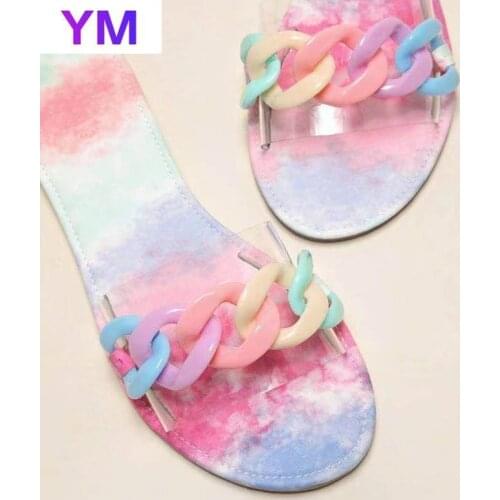 PVC Summer New Women Slippers Transparency Flat Sandals Open Toe Slippers Fashion Chain Outdoor Beach Vacation 2021 Plus Size 43