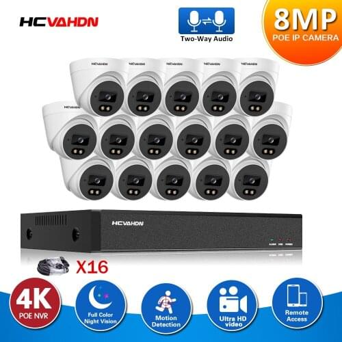 8MP POE NVR 16CH CCTV System Two Way Audio Security Camera System 8/16x 8.0MP Outdoor Video Surveillance Camera Kit