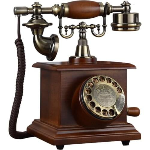 Antique Telephone, Wooden Corded Vintage Telephone Decorative Landline Classic Rotary Dial with Hanging Headset for Home Hotel