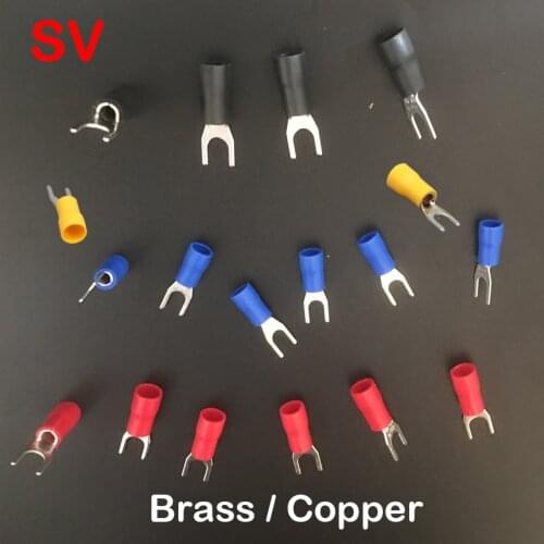 SV5.5-4 SV5.5-5 Blue Black Red Yellow Green U Spade Fork Brass Copper Lug Splice Insulated Cable Wire Connector Crimp Terminal