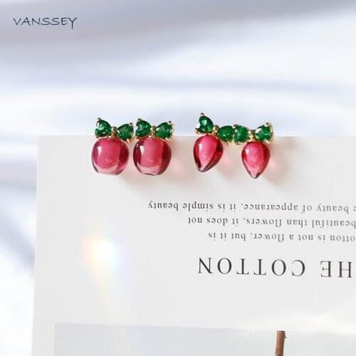 Vanssey Fashion Jewelry OL Bowknot Fruit Bud Radish Apple Cherry Handmade Glass Stud Earrings Accessories for Women 2019 New