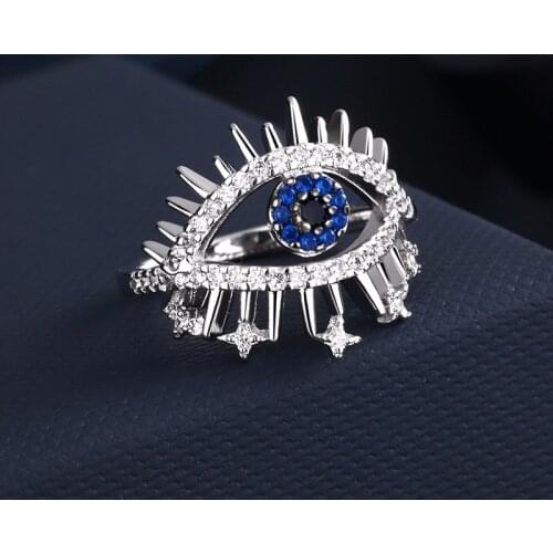 Vintage Blue Devil Eyes Crystal Rings For Women Trendy Finger Women Party Jewelry Bague Punk Femme Zk30