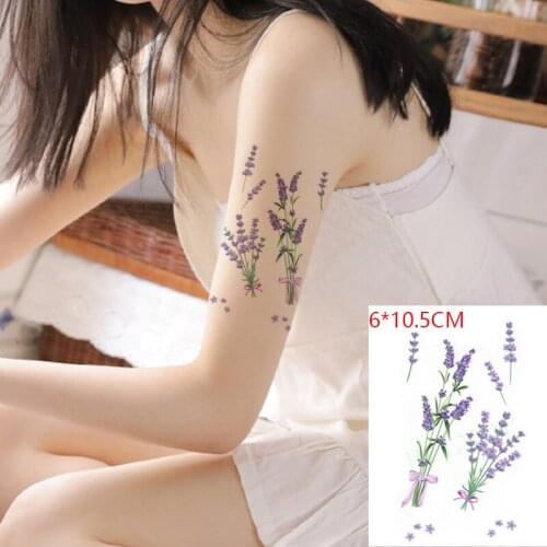 Waterproof Temporary Tattoo Sticker Purple lavender bouquet flowers sexy Body Art Flash Tattoo Fake Tattoo for Women Men
