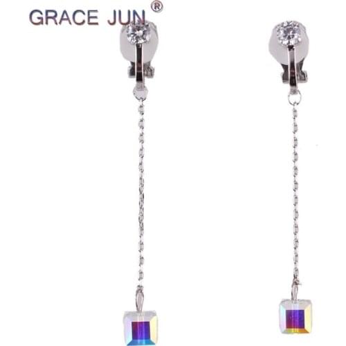 High-grade Import Crystal AAA Cubic Zircon Clip on Earrings Without Piercing for Women Party Wedding Gorgeous Cushion Earrings