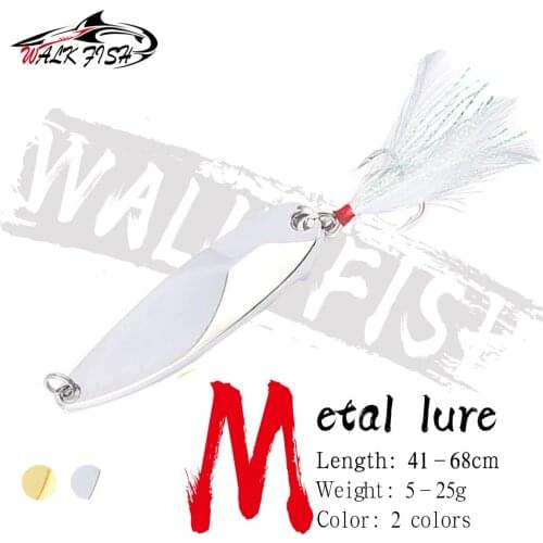WALK FISH Spoon Fishing Lures 5g 7.5g 10g 15g Metal Sequins Fishing Baits With Feather Treble Hook Double Colors Artificial Bait