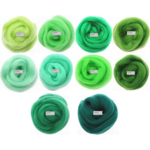 10 Colors Green Series Felting Wool Fibre 10g/20g/50g/bag Flower Plants Wool Roving Needle Handmade Spinning DIY Craft Materials