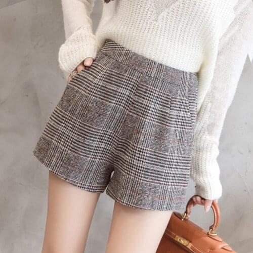 S-2xl Autumn Wool Korean Shorts Female 2020 Spring Slim Patchwork High Waisted Shorts For Women Winter Warm Booty Shorts Women