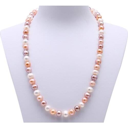 Women Jewelry natural pearl 10mm white pink purple pearl colorful necklace AA+ Natural freshwater pearl handmade gift