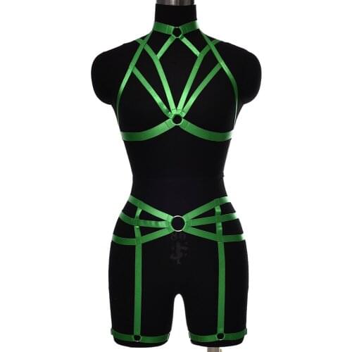 Woman Leg Harness Garter Belt Body Cage Open Chest Bra Adjust Bondage Lingerie Punk Goth Sexy Body Top Harness Set