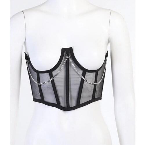 Mesh Bustier Clothes Vintage Black Underbust Corset Bandage Cummerbund Women Harajuku Sexy Bodycon Casual Waist Shaper