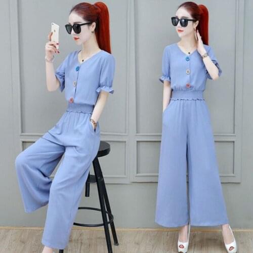 Wide Leg Pants Outfits 2021 New Fashion Chiffon Summer Temperament Sweat Suits Women Matching Two Piece Sets Plus Size Clothing