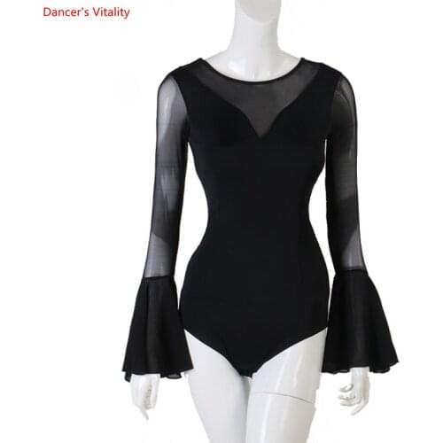 Modern Dance Female Elegant Trumpet Sleeve Body Suit New Ballroom Dancewear Top Latin Dancing Sexy Onesies Performance Clothes