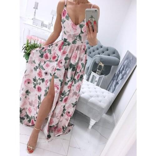 2021 Plus Size Fashion Dress Tropical Print Dress Sexy V-neck Print Dress Mopping Dress Women Fashion Suspender Dress Ladies New