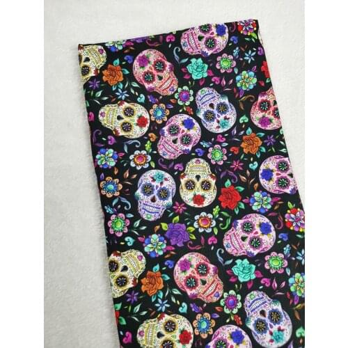 100% Cotton Latest Skull Fabric Design Black Flower Pink rose Ghost Halloween Printed Fabric Patchwork 45x105cm Home Decor