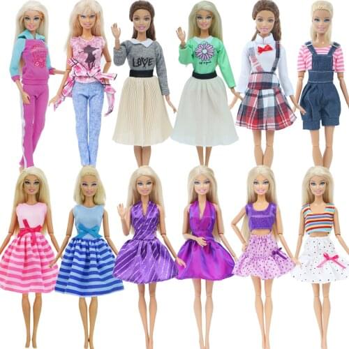 2x Twins Doll Outfits Toy Set Handmade Mini Dress Short Skirt Pants Doll Clothes for Barbie Doll House Accessories Kids DIY Toys