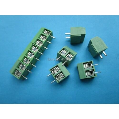 200 pcs Green Pitch 5.0mm 2 pin Screw Terminal Block Connector Wire Protector DC126V