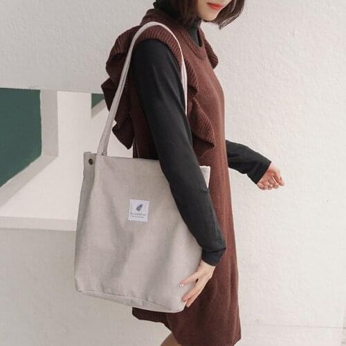 2020 Women Canvas Tote Bag Corduroy Shopping Female Eco Cloth Handbag Big Women Folding Shoulder Reusable Foldable Shopper Bags