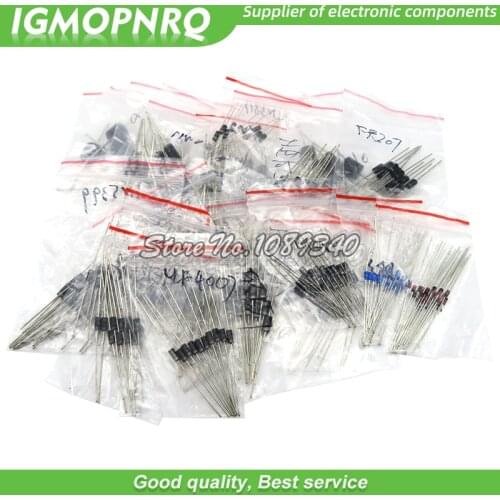 255PCS 1N4001 1N4004 1N4007 1N5408 UF4007 FR307 1N5819 1N5822 6A10 10A10 Fast Switching Rectifier Schottky Diode Assorted Kit