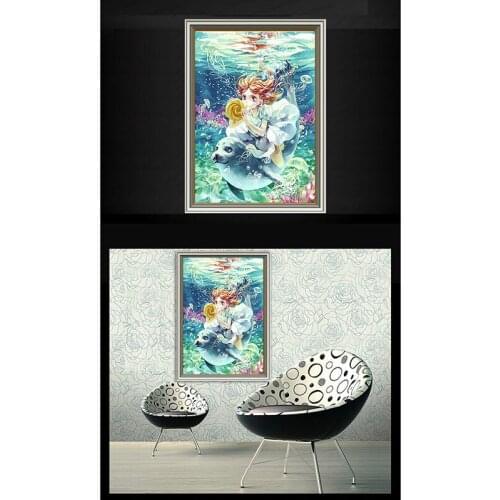 Diamond Embroidery Diy Diamond Painting Cross Stitch Kits Diamond Mosaic Girls and dolphins Full Square Diamond Embroidery DS022