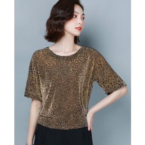 Summer Women Blouses 2021 Fashion Elegant Shiny Sequin Female T-shirt New Plus Size Glitter Ladies Leopard Tunic Clothes