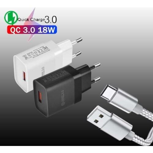 18W Quick Charge 3.0 Fast Charging Type C Micro USB Nylon Cable For Samsung A52 Huawei P20 Realme 7 pro Phone Charge Adapter