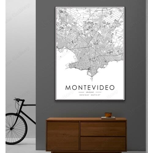 Black and White Uruguay City Map The Montevideo City Map Poster HD Print Wall Art Canvas Nordic Landscape Painting Decor