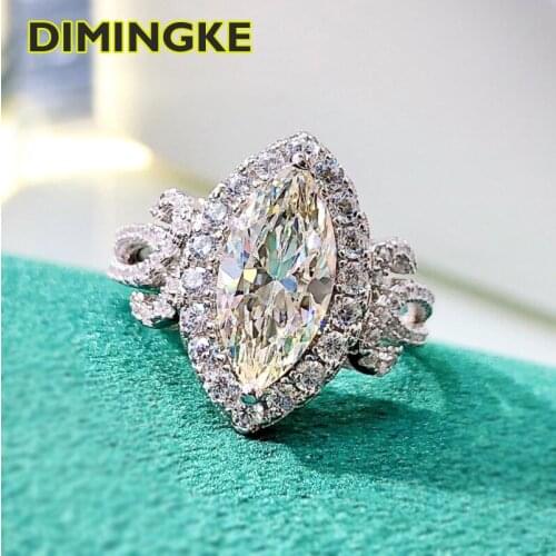 DIMINGKE 6*13 Super Shiny Olive Diamond Wedding Ring 100%-S925 Sterling Silver Cocktail Party Birthday Gift