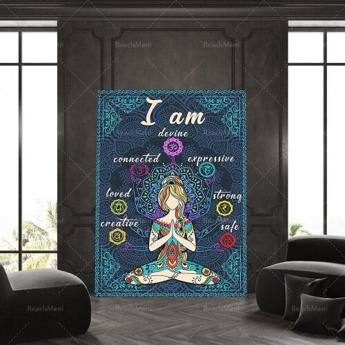I Am Devine Connected Expensive Loved Strong Creative Safe, Lotus Yoga Poster, Yoga Lovers Gift, Chakra Meditation Poster