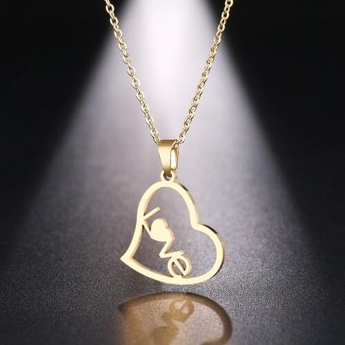 DOTIFI Stainless Steel Necklace For Women Man Hollow Love Heart Gold And Silver Color Pendant Necklace Engagement Jewelry