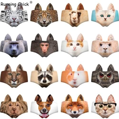 Breathable Panties Low-rise Briefs Cat Bulldog Animal Ear Printed Seamless One Size Young Girl Seemless, Printed Running Chick