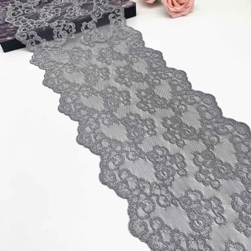 3M/lot Width 7 1/2 19cm Grey Silver Elastic Stretch Lace Trim For Clothing Accessories Dress Sewing Applique Costume Lace Fabric