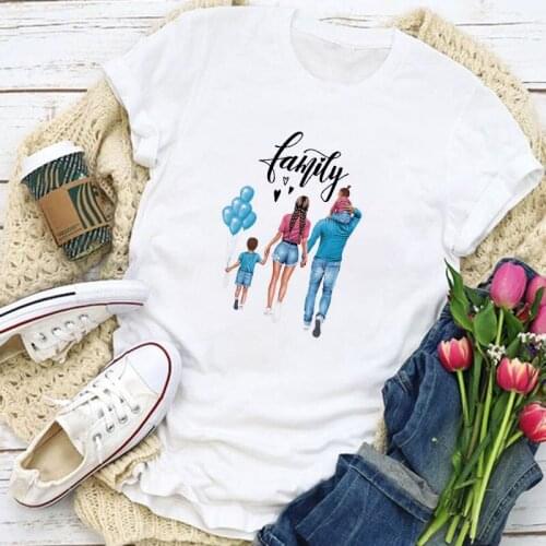 New Women T-Shirts Summer Cute Family Printed Tops Tees Female T-shirt Short Sleeve White Tshirt for Lady Casual Tops Clothing